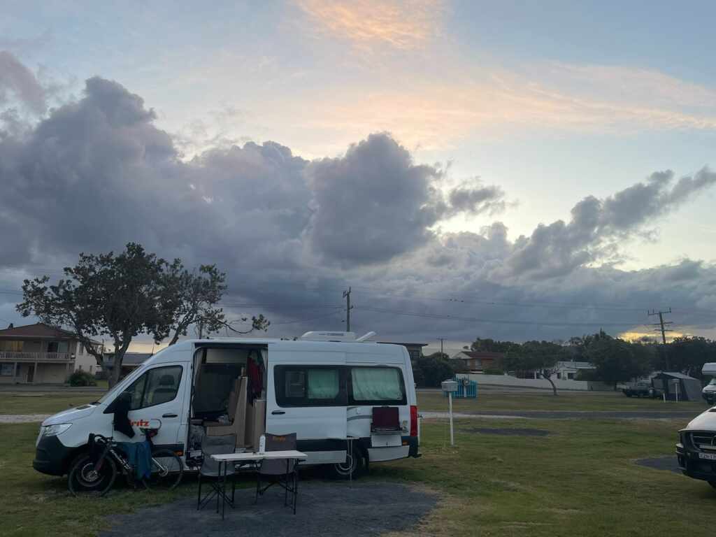 campervan with clouds in the background