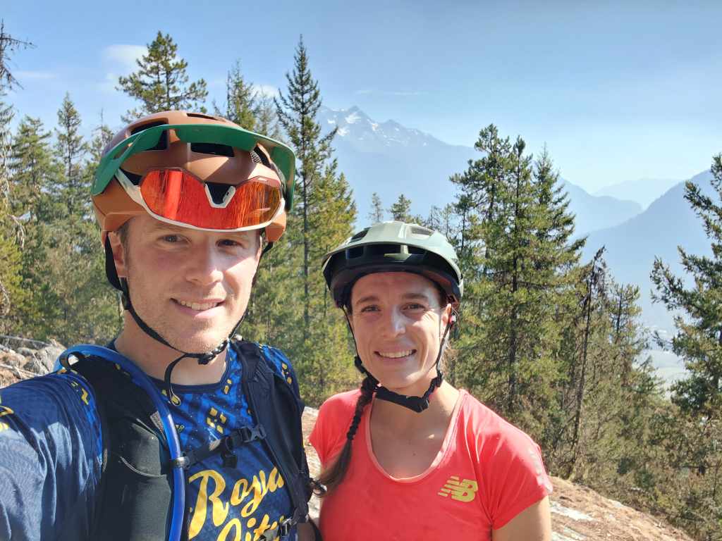 Kate and Cody pose for a photo on the Mackenzie Trails in Pemberton