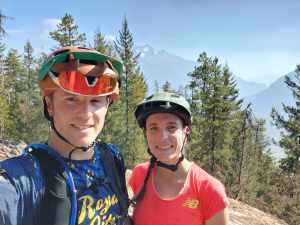 Kate and Cody pose for a photo on the Mackenzie Trails in Pemberton